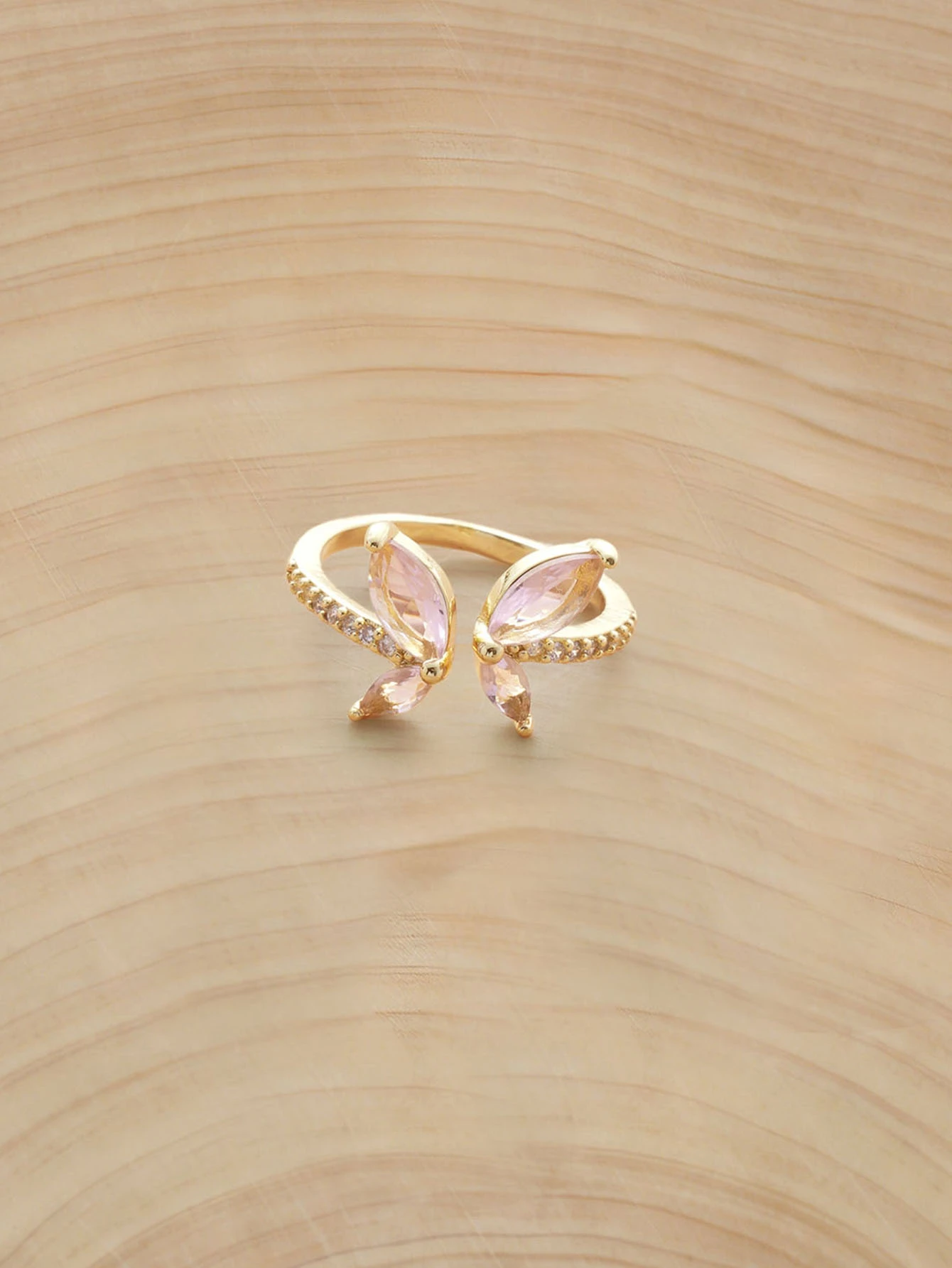 Glizzene 1pc Fashion Cubic Zirconia Butterfly Adjustable Ring For Women - Pink Gold Plated - View 1