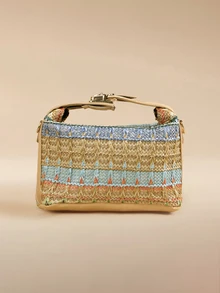 Glizzene Minimalist Straw Woven Handbag, New Woven Straw Tote Bag, Fashion Women's Bag, Multifunctional Shoulder & Crossbody Bag - Khaki - View 3