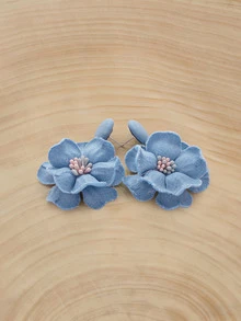 Glizzene 1 Pair Vintage Fabric Flower Earrings, Blue Floral, Fresh & Sweet Style For Women - Multicolor - View 5