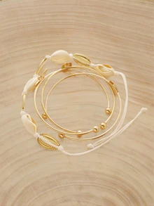 Glizzene 5pcs/Set Bohemian Starfish & Shell Bracelet & Bangle Set, Women Beach Jewelry - Yellow Gold - View 5