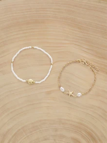 Glizzene 6pcs/Set Bohemian Shell & Bead Bracelet With Starfish Pendant, Women Bracelet (Beads Are Randomly Placed) - Multicolor - View 4