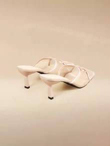 Glizzene Apricot Color Summer New Pointed-Toe Mesh Breathable Open-Toe High Heel Sandals - Apricot - View 3