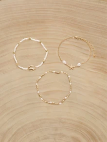 Glizzene 6pcs/Set Bohemian Shell & Bead Bracelet With Starfish Pendant, Women Bracelet (Beads Are Randomly Placed) - Multicolor - View 5