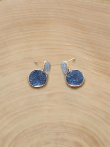 Glizzene Blue Color Casual Round Drop Dangle Earrings For Daily - Blue - View 4