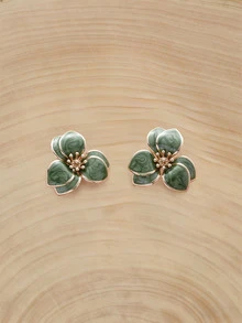 Glizzene 1pair Lovely Seaside Floral Drop Stud Earrings For Women - Green - View 5