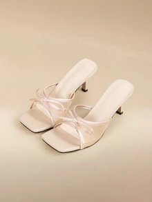 Glizzene Apricot Color Summer New Pointed-Toe Mesh Breathable Open-Toe High Heel Sandals - Apricot - View 1