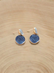 Glizzene Blue Color Casual Round Drop Dangle Earrings For Daily - Blue - View 1