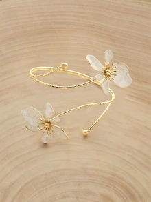 Glizzene 1pc Fashionable Geometric Line Floral 3D Adjustable Bangle - White - View 1