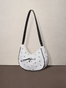 Hatastic Foldable PU Leather Clutch Shoulder Bag, Decorated With Metal Bow Tie Back To School - White - View 3