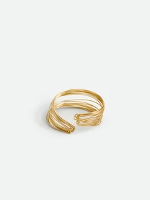 CHICVUE 3 Peças/Conjunto Conjunto de Pulseiras Femininas com Design Assimétrico Exagerado na Moda, Pulseiras Ajustáveis Abertas Adequadas para Uso Diário, Festa, Presente, (2 Pulseiras são de Material Plástico) - Ouro amarelo - Visão 3