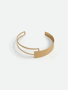 CHICVUE 1 Set Fashion Street Style Geometric Collar Necklace And Bracelet With Niche Design, Wide Metallic Simple European Style, All-Match Female - Gold - View 2