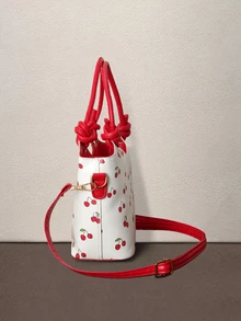 Hatastic Cute Cherry Print Women's Handbag Shoulder Bag Mini Bucket Bag, Suitable For Girls In Summer For Commuting, Shopping, Wedding Photography - Red - View 4