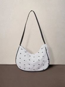 Hatastic Foldable PU Leather Clutch Shoulder Bag, Decorated With Metal Bow Tie Back To School - White - View 2