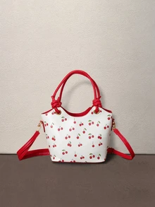 Hatastic Cute Cherry Print Women's Handbag Shoulder Bag Mini Bucket Bag, Suitable For Girls In Summer For Commuting, Shopping, Wedding Photography - Red - View 1
