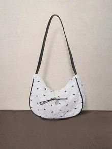 Hatastic Foldable PU Leather Clutch Shoulder Bag, Decorated With Metal Bow Tie Back To School - White - View 1