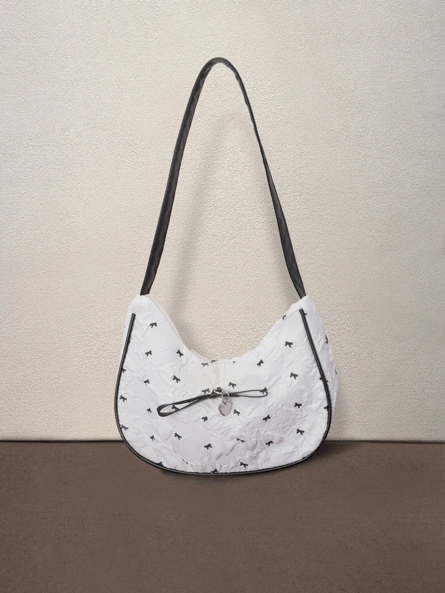 Hatastic Foldable PU Leather Clutch Shoulder Bag, Decorated With Metal Bow Tie Back To School - White - View 1