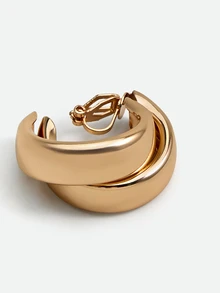 CHICVUE 1 Pair Minimalist Metal Circle Clip-On Earrings, Suitable For Women Without Pierced Ears, Everyday Wear - Double-layer Ear Clip - View 4