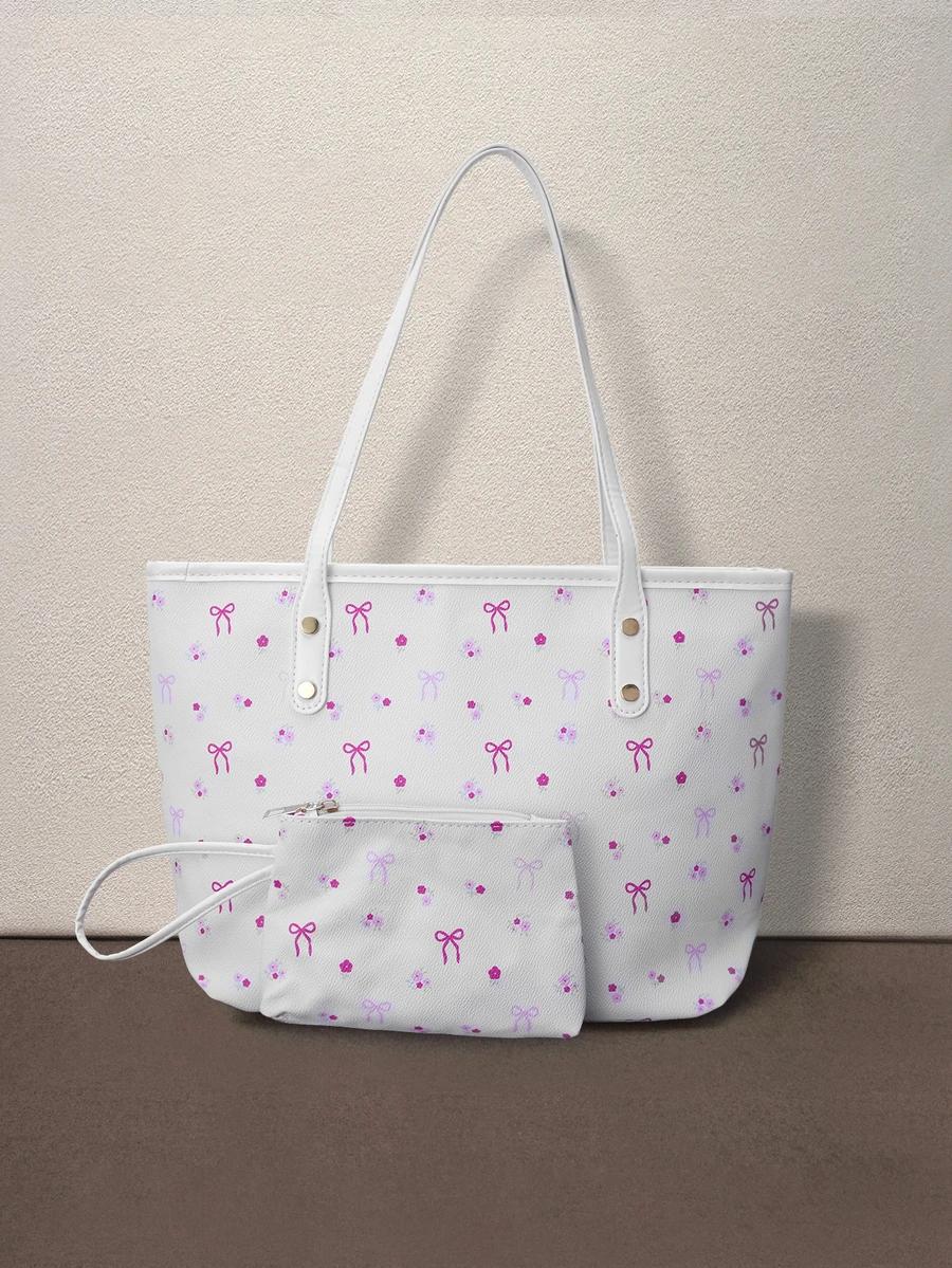 Hatastic 2pcs/Set New Large Capacity All-Over Print Design Bow & Floral Pattern Decor Dual Handle Tote Bag Back To School - White - View 1
