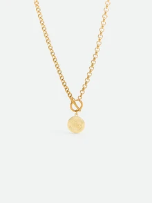 CHICVUE 1 chiếc mặt dây chuyền hình tròn cung hoàng đạo cổ điển thời trang, khóa cài dạng móc, dây chuyền thép không gỉ mạ vàng dành cho nữ - Vàng - Xem 2