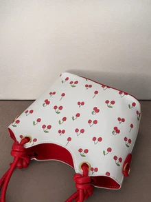 Hatastic Cute Cherry Print Women's Handbag Shoulder Bag Mini Bucket Bag, Suitable For Girls In Summer For Commuting, Shopping, Wedding Photography - Red - View 5