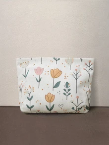 Hatastic Plant Pattern Corduroy Cosmetic Bag, Lightweight Zipper Makeup Organizer Pouch, Sweet Style Multi-Functional Toiletry Bag Back To School - Multicolor - View 1