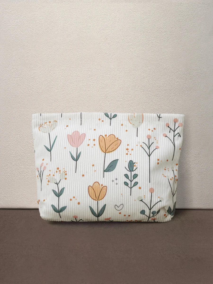 Hatastic Plant Pattern Corduroy Cosmetic Bag, Lightweight Zipper Makeup Organizer Pouch, Sweet Style Multi-Functional Toiletry Bag Back To School - Multicolor - View 1