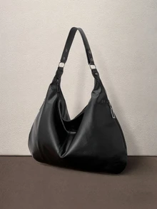 Hatastic 1 pieza Bolso de mano minimalista y de moda para mujer - Bolso de hombro de gran capacidad para volver a la escuela - Negro - Ver 3
