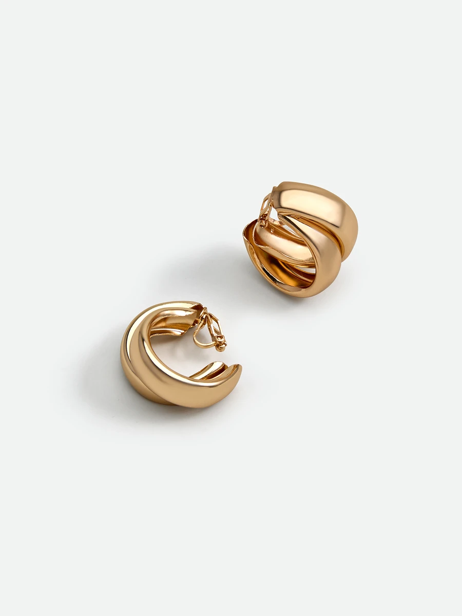 CHICVUE 1 Pair Minimalist Metal Circle Clip-On Earrings, Suitable For Women Without Pierced Ears, Everyday Wear - Double-layer Ear Clip - View 1