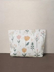 Hatastic Plant Pattern Corduroy Cosmetic Bag, Lightweight Zipper Makeup Organizer Pouch, Sweet Style Multi-Functional Toiletry Bag Back To School - Multicolor - View 2