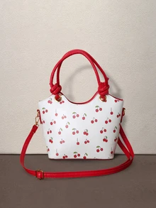 Hatastic Cute Cherry Print Women's Handbag Shoulder Bag Mini Bucket Bag, Suitable For Girls In Summer For Commuting, Shopping, Wedding Photography - Red - View 2