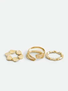 CHICVUE 3 Peças/Conjunto Conjunto de Pulseiras Femininas com Design Assimétrico Exagerado na Moda, Pulseiras Ajustáveis Abertas Adequadas para Uso Diário, Festa, Presente, (2 Pulseiras são de Material Plástico) - Ouro amarelo - Visão 1