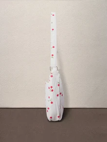 Hatastic 1pc Strawberry & Cherry Printed Corduroy Women's Crossbody Bag, Adjustable Shoulder Strap Square Tote Bag Back To School - White - View 4