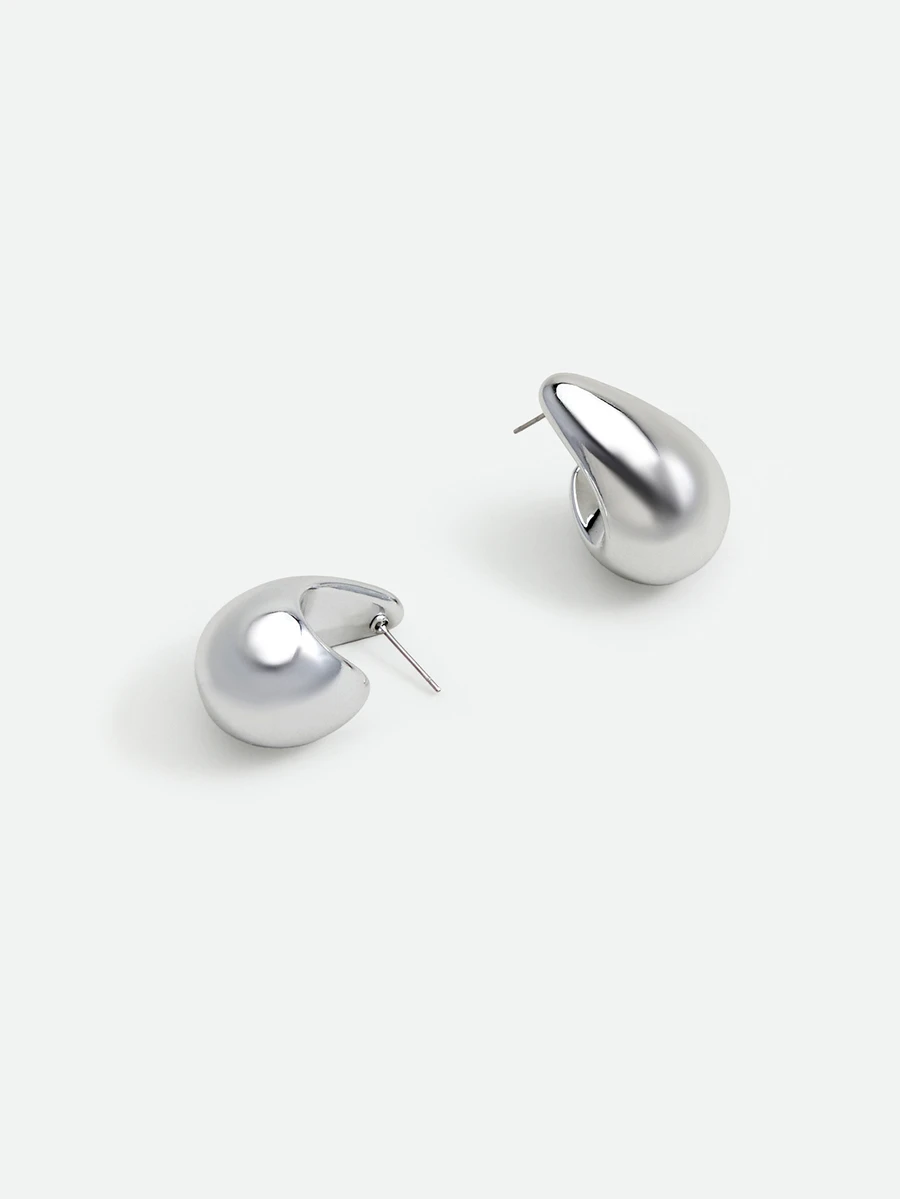 CHICVUE 1 Pair Unique Stainless Steel Large Water Drop Earrings, Fashionable For Women Party, Gathering And Daily Wear - Silver - View 1