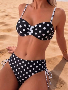 Conjunto de 2 piezas de traje de baño. Top de bikini con copas con aros y tirantes ajustables y desmontables. Bottom de bikini con cordón. Estampado de piel de serpiente. Vacaciones de verano - Multicolor - Ver 1