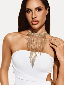 TuEzra 1pc Classic Tassel Necklace, Suitable For Important Occasions, Parties, Banquets, Etc. - Gold - View 3
