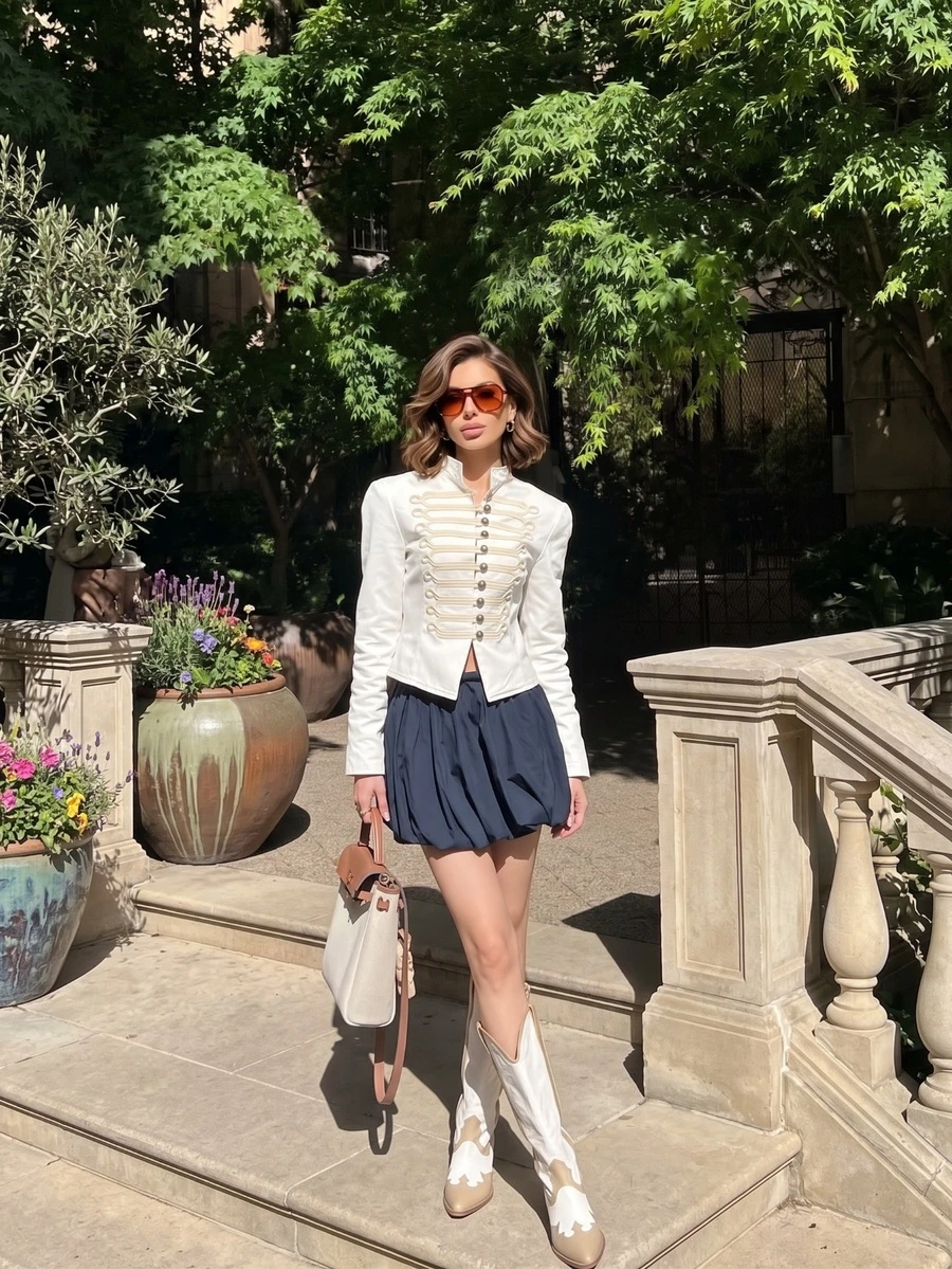 Women's New Napoleon Style Short Jacket, Braided Embroidery Button Design, Vintage Court Style Coat White - White - View 1