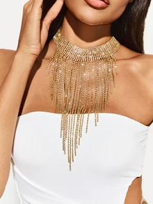 TuEzra 1pc Classic Tassel Necklace, Suitable For Important Occasions, Parties, Banquets, Etc. - Gold - View 1