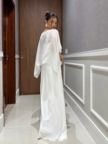 Elegant Solid Color 3-Piece Set Sheer Cover Up + Tank Top, Summer Top + Metal Button Flowy Long Pants, Independence Day, Women's White Top Vacation Style Outfit, World Cup Soccer Set - White - View 3