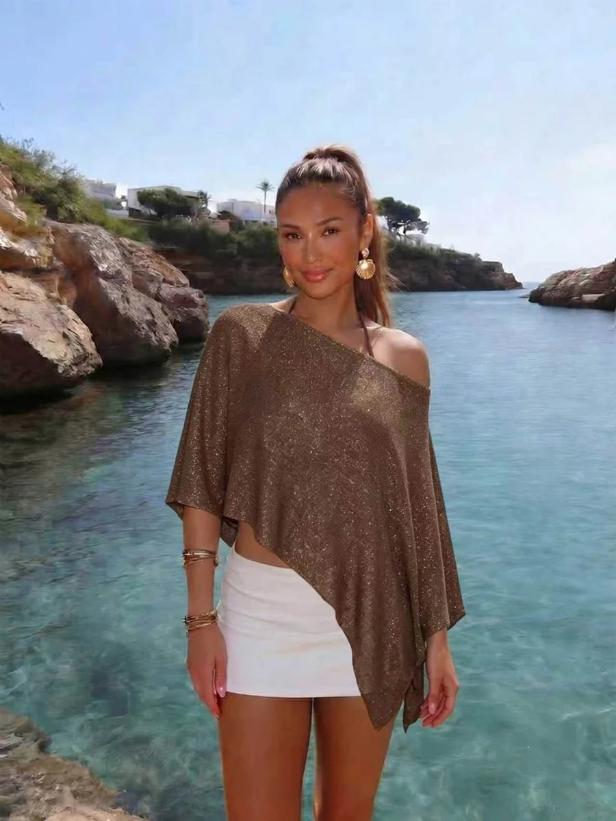Women's New Asymmetrical Knit Shawl Cover Up, Sexy For Beach Vacation In Summer