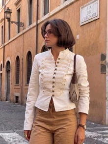 Women's New Napoleon Style Short Jacket, Braided Embroidery Button Design, Vintage Court Style Coat White - White - View 2