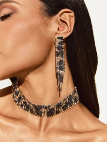 TuEzra Gorgeous Retro Leopard Crystal Rhinestone Necklace Earrings Set For Wife Girl Friend Valentines Gift 3 In 1,Mom,Mother,Mother's Day,Gift - Silver - View 5