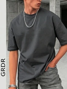 GRDR 男士时尚宽松短袖T恤 | 精致设计 | 夏季必备 | 百搭易配 | 展现您的风格 - 深灰色 - 查看 3
