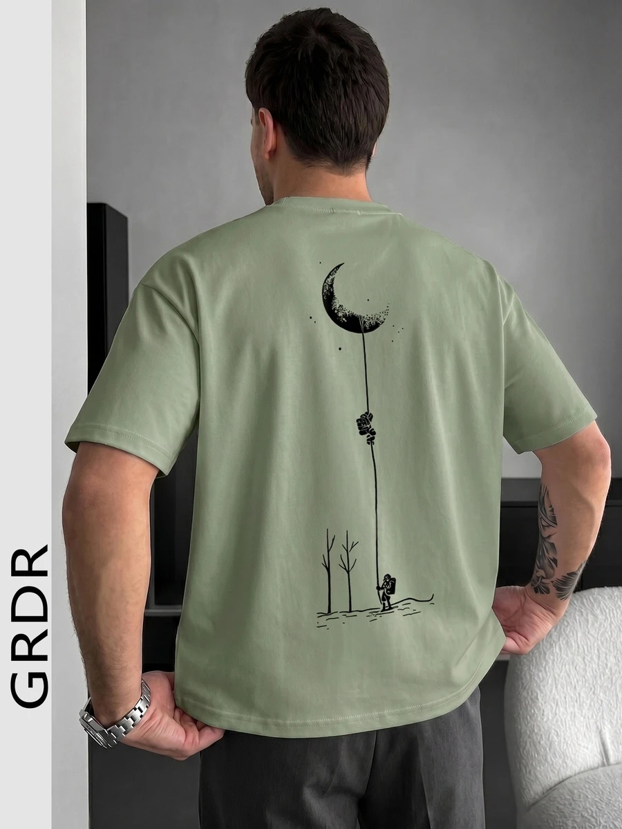 GRDR Men's Fashionable Printed Loose Short Sleeve T-Shirt | Exquisite Design | Summer Essential | Easy To Match, Showcasing Your Style - Mint Green - View 1