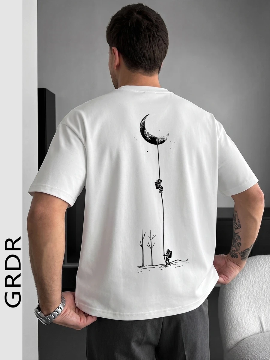 GRDR Men's Fashionable Printed Loose Short Sleeve T-Shirt | Exquisite Design | Summer Essential | Easy To Match, Showcasing Your Style - White - View 1