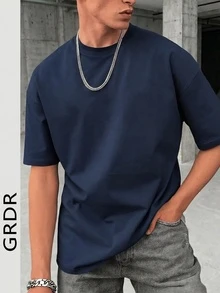 GRDR 男士时尚宽松短袖T恤 | 精致设计 | 夏季必备 | 百搭易配 | 展现您的风格 - 藏蓝色 - 查看 3
