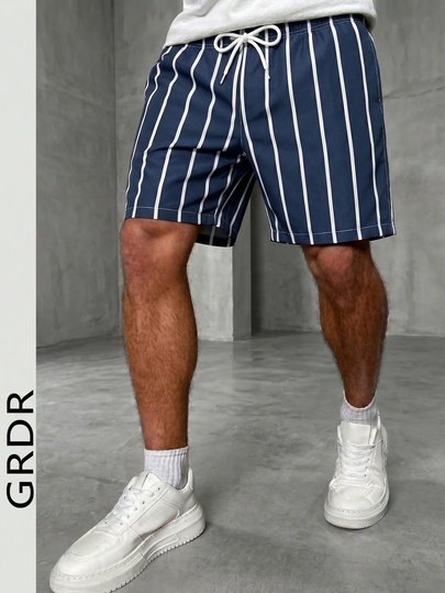  GRDR Men's Vacation Style Striped Shorts, Casual Comfortable Outgoing Minimalist Pants, Knee-Length