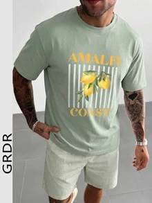 GRDR Men's Crew Neck Short Sleeve T-Shirt And Drawstring Shorts Casual Set - Green - View 2
