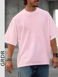 GRDR Men's Fashionable Loose Fit Short Sleeve T-Shirt | Exquisite Design | Summer Essential | Easy To Match | Showcase Your Style - Pink - View 2