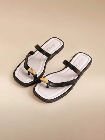 Glizzene XIXITIAO Damen Outdoor Flip Flops mit weicher Sohle, vielseitige einfarbige Zehentrenner für Strand/Outdoor/Party, französischer minimalistischer Stil flache quadratische Zehenpartie leichte bequeme Lässig Pantoffeln