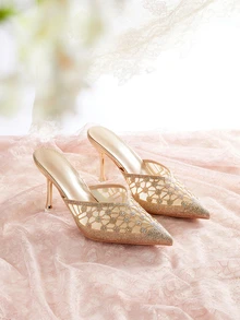 Rylithe Zapatos de tacón alto para mujer con puntera puntiaguda y decorados con rhinestones, para fiestas formales y bodas, elegantes, tipo mule, para atuendos de verano - Multicolor - View 1